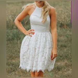 Alyce Paris Dress Lace Floral Cream White Size 8